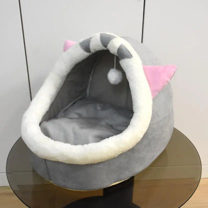 Thermal Cartoon Animal Ear Design Pet Bed - Soft and Cozy Fleece Cat Cave for Indoor Use, Comfortable Cat Furniture and Gift Ideas