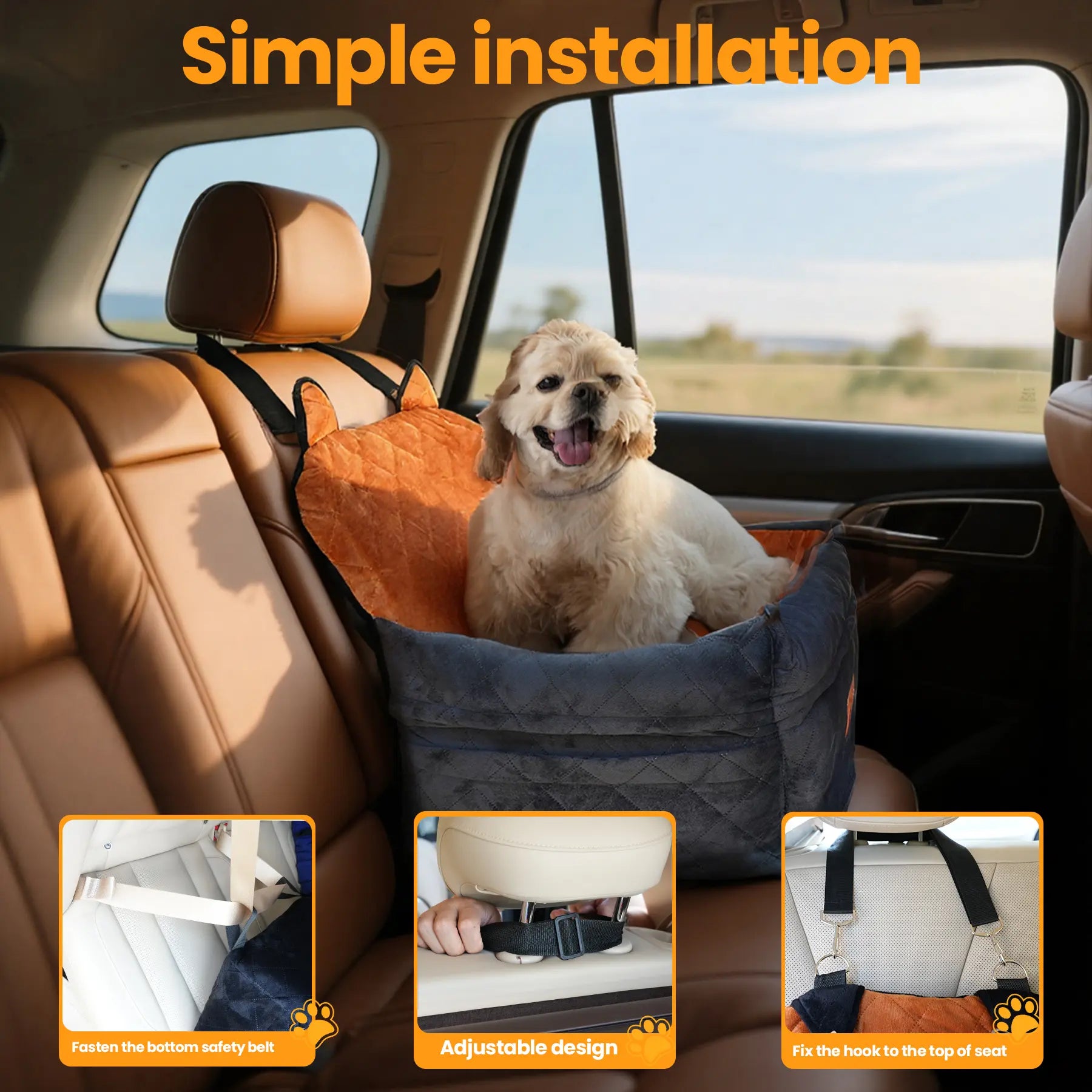 Zvrpet Fully Detachable and Washable Memory Foam Dog Car Seat with Adjustable Straps and Anti-Slip Bottom for SUV Back Seat Pet Bed