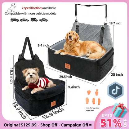 Zvrpet Fully Detachable and Washable Memory Foam Dog Car Seat with Adjustable Straps and Anti-Slip Bottom for SUV Back Seat Pet Bed