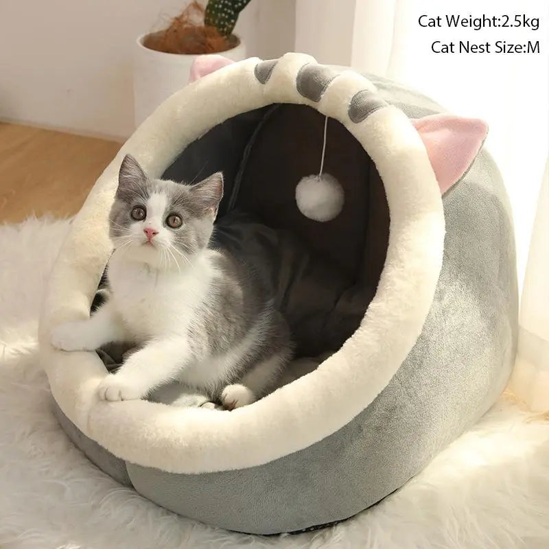 Thermal Cartoon Animal Ear Design Pet Bed - Soft and Cozy Fleece Cat Cave for Indoor Use, Comfortable Cat Furniture and Gift Ideas