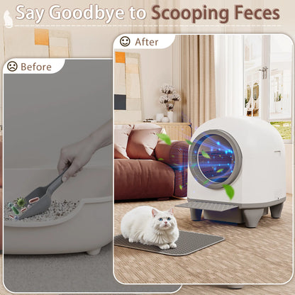 Warcat Smart Low-Noise Self-Cleaning Cat Litter Box 90L with App Control, Smart Sensors, and Safety Features for Easy Maintenance and Setup