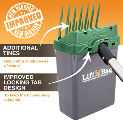 Neater Pets Lift N' Bag Dog Pooper Scooper 2.0 - 22-Inch Pole with Scoop-To-Bag Design, One-Handed Operation, Extra-Large Bags, Made in the USA