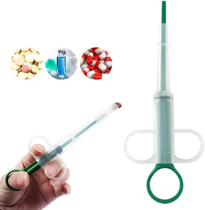 Pet Pill Plunger Dispenser Set for Small Cats and Dogs - Soft Tip Tablet Syringe Pusher in Green, Red, and Blue