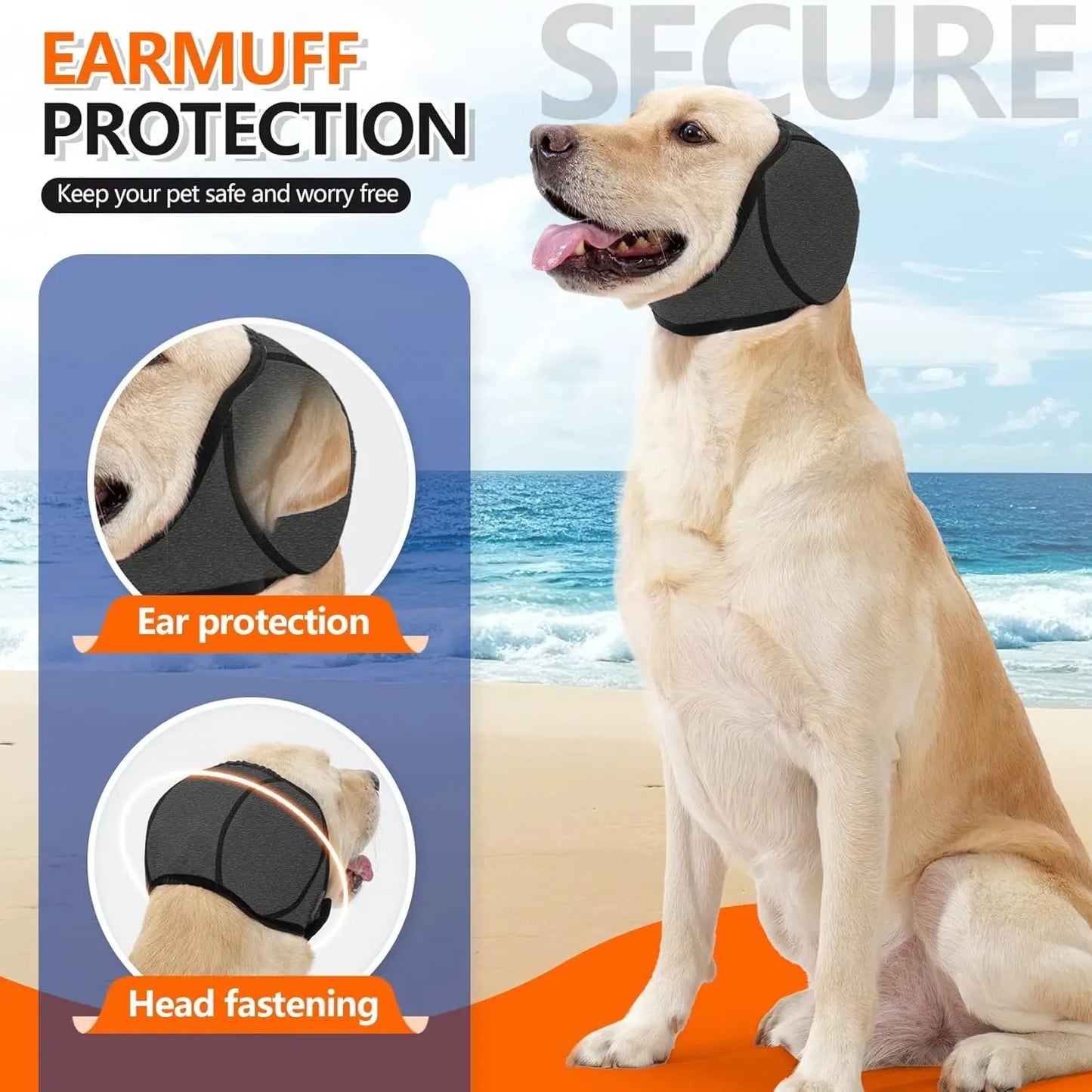 Dog Ear Protection Earmuffs and Bandana Set for Noise Reduction and Hearing Safety - Adjustable, Breathable Soft Material, Perfect for Swimming and Beach Activities