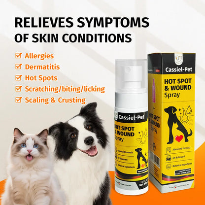 Cassiel Pet Hot Spot and Wound Relief Spray for Dogs and Cats - Natural Soothing Formula for Clean, Soft Skin and Reduced Itching - Enhanced Packaging