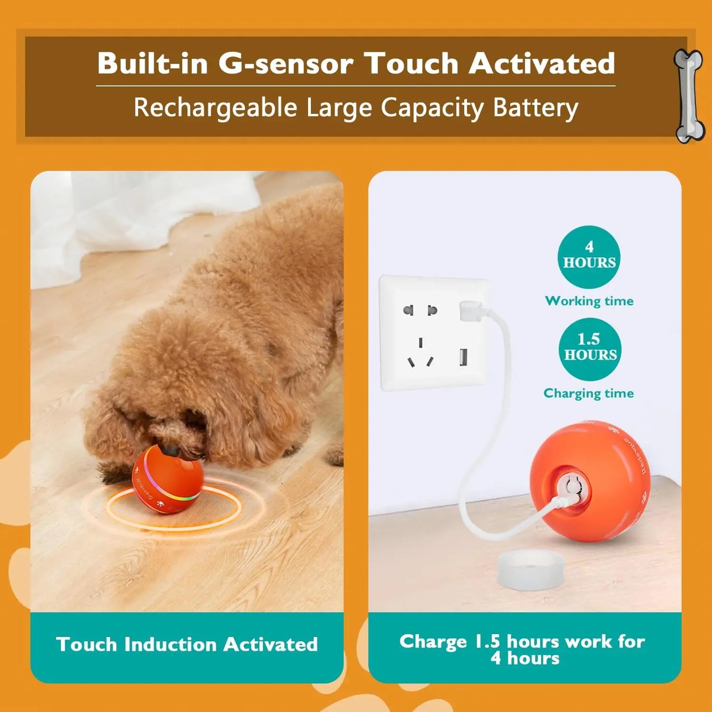 Interactive Motion-Activated Dog Ball - Durable USB Rechargeable Toy for Small, Medium, and Large Dogs