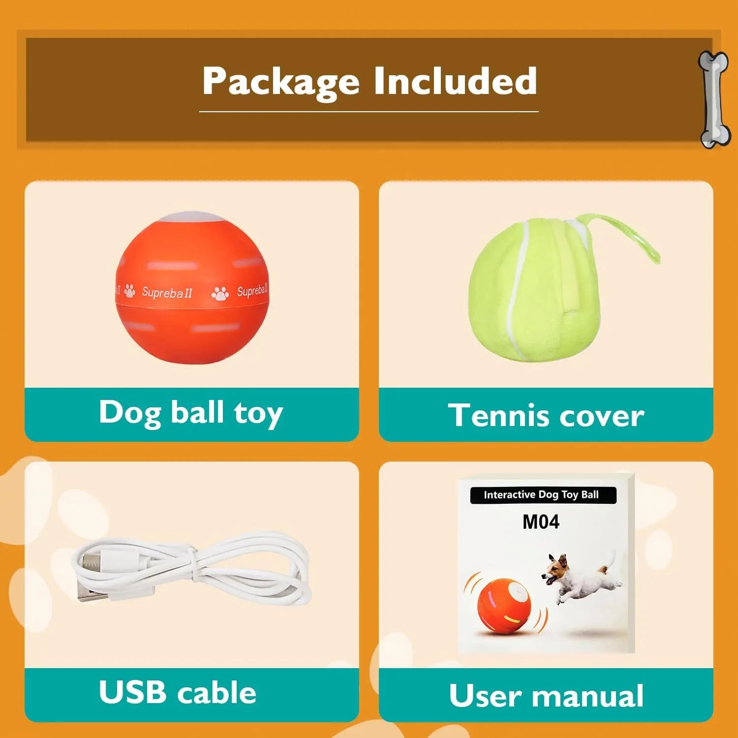 Interactive Motion-Activated Dog Ball - Durable USB Rechargeable Toy for Small, Medium, and Large Dogs