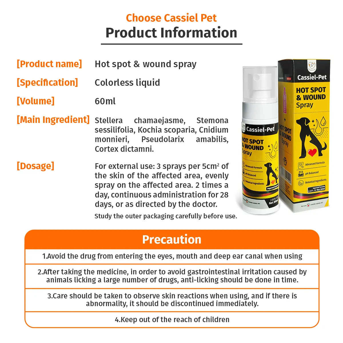Cassiel Pet Hot Spot and Wound Relief Spray for Dogs and Cats - Natural Soothing Formula for Clean, Soft Skin and Reduced Itching - Enhanced Packaging