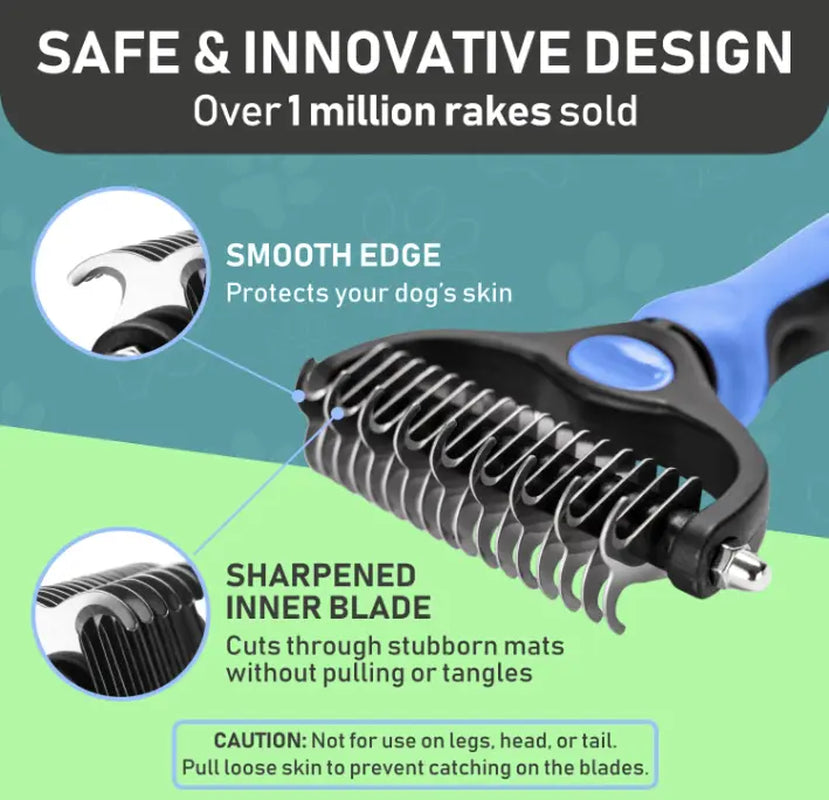 TQT Professional Pet Grooming Brush - Dual-Sided Shedding and Dematting Undercoat Rake for Dogs and Cats, Reducing Shedding and Hair Dispersal