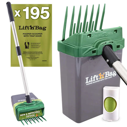 Neater Pets Lift N' Bag Dog Pooper Scooper 2.0 - 22-Inch Pole with Scoop-To-Bag Design, One-Handed Operation, Extra-Large Bags, Made in the USA