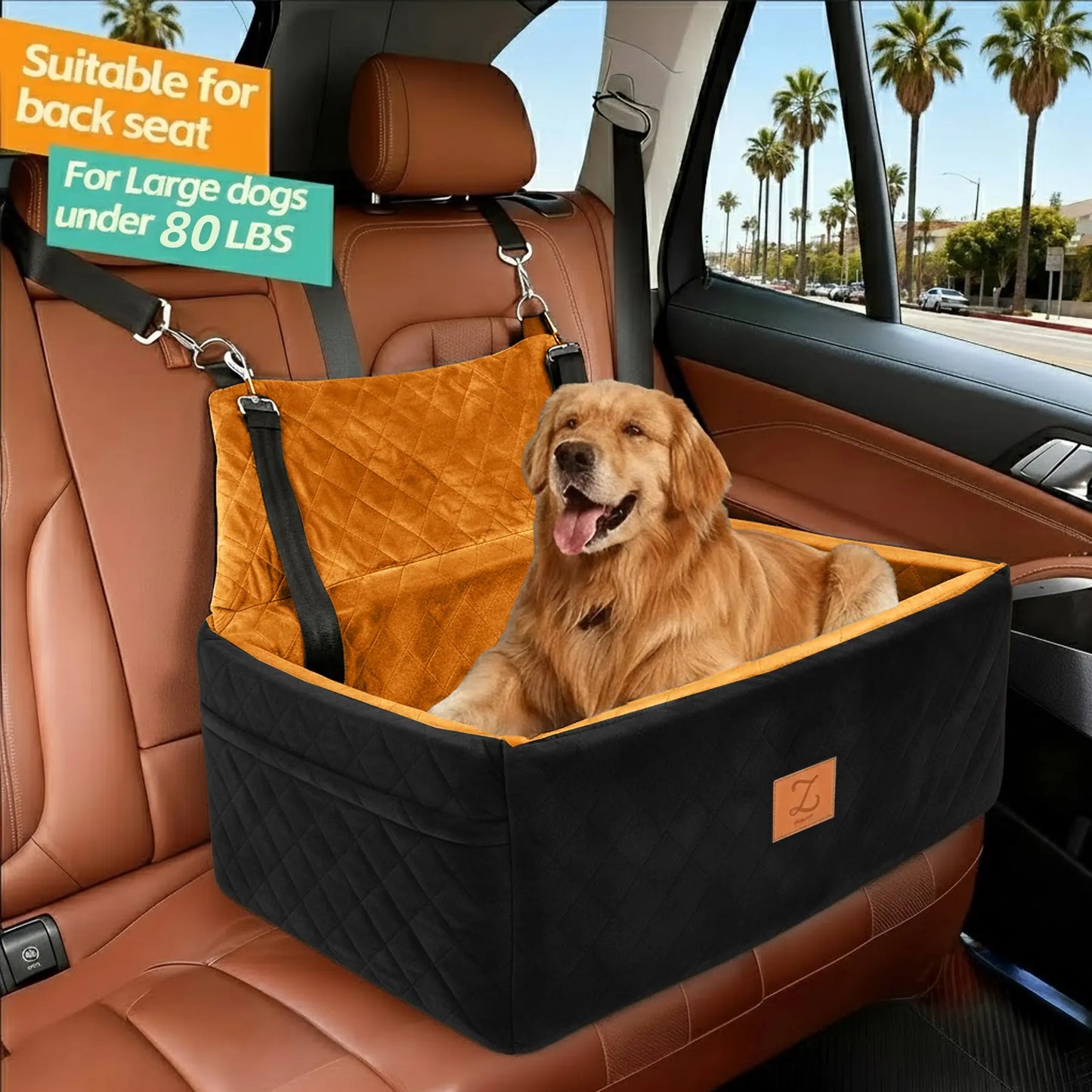 Zvrpet Fully Detachable and Washable Memory Foam Dog Car Seat with Adjustable Straps and Anti-Slip Bottom for SUV Back Seat Pet Bed
