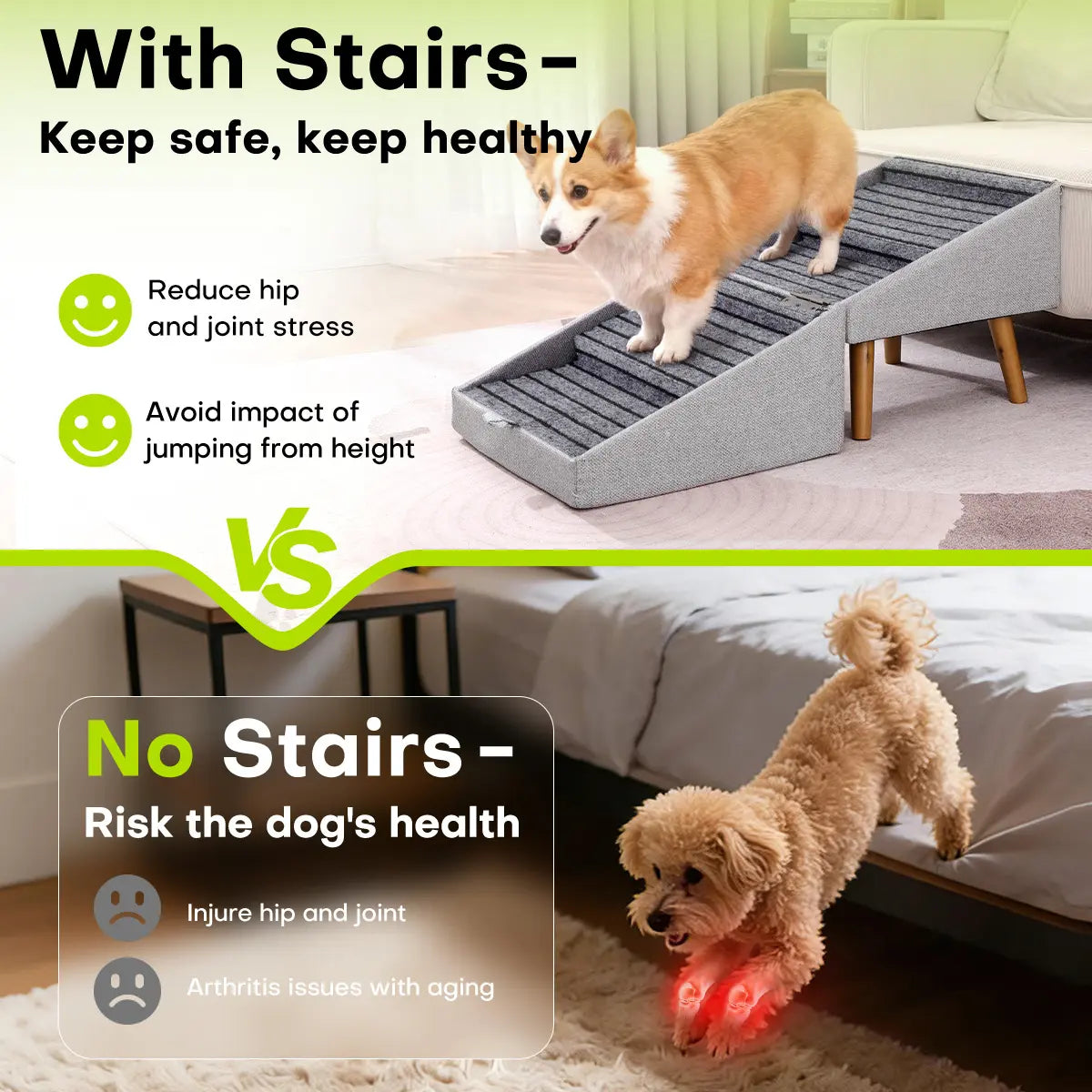 17-Inch Wooden Dog Stairs Ramp for Couch | Ziluce Convertible Ottoman Ramp for Sofa or Short Bed | Ideal for Senior, Small, and Medium Dogs, Including Dachshunds | 2-In-1 Home Step Stool with Wooden Base