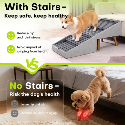 17-Inch Wooden Dog Stairs Ramp for Couch | Ziluce Convertible Ottoman Ramp for Sofa or Short Bed | Ideal for Senior, Small, and Medium Dogs, Including Dachshunds | 2-In-1 Home Step Stool with Wooden Base