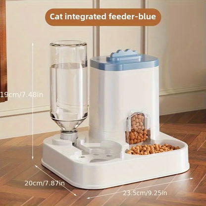 Cat Water Dispenser with Integrated Food Basin - Battery-Free, Modern White Design for Easy Cleaning and Hydration, Ideal for Small Dogs, Durable and Sturdy Pet Hydration Solution