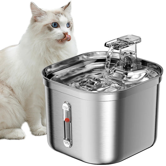Stainless Steel Cat Water Fountain with Ultra-Quiet Pump, 2.2L Automatic Dispenser and 3 Filters for Multiple Pets