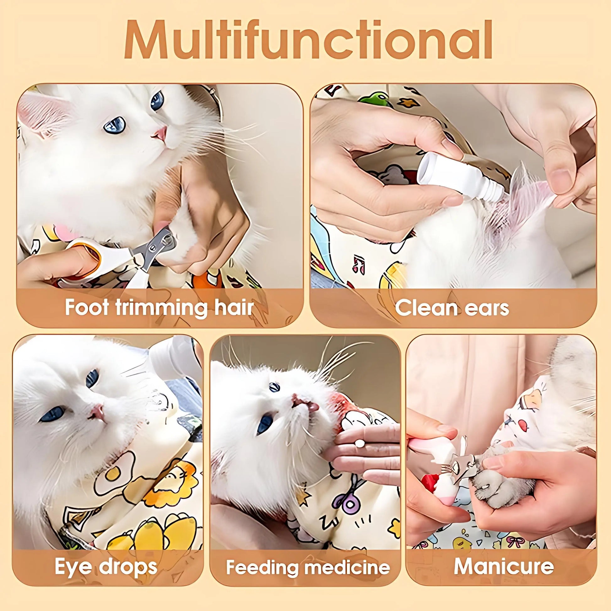 Supetspaw Reusable Cat Grooming Wrap – Washable Self-Adhesive Anti-Scratch Restraint for Stress-Free Nail Clipping, Face Cleaning, Medication, and Multifunctional Care | Ideal for Makeup or Camera Travel Storage