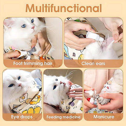 Supetspaw Reusable Cat Grooming Wrap – Washable Self-Adhesive Anti-Scratch Restraint for Stress-Free Nail Clipping, Face Cleaning, Medication, and Multifunctional Care | Ideal for Makeup or Camera Travel Storage