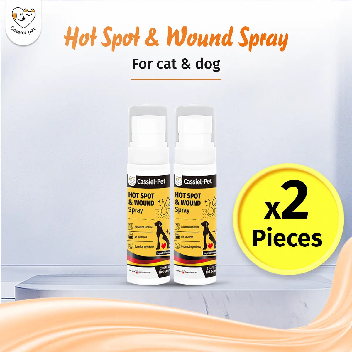 Cassiel Pet Hot Spot and Wound Relief Spray for Dogs and Cats - Natural Soothing Formula for Clean, Soft Skin and Reduced Itching - Enhanced Packaging