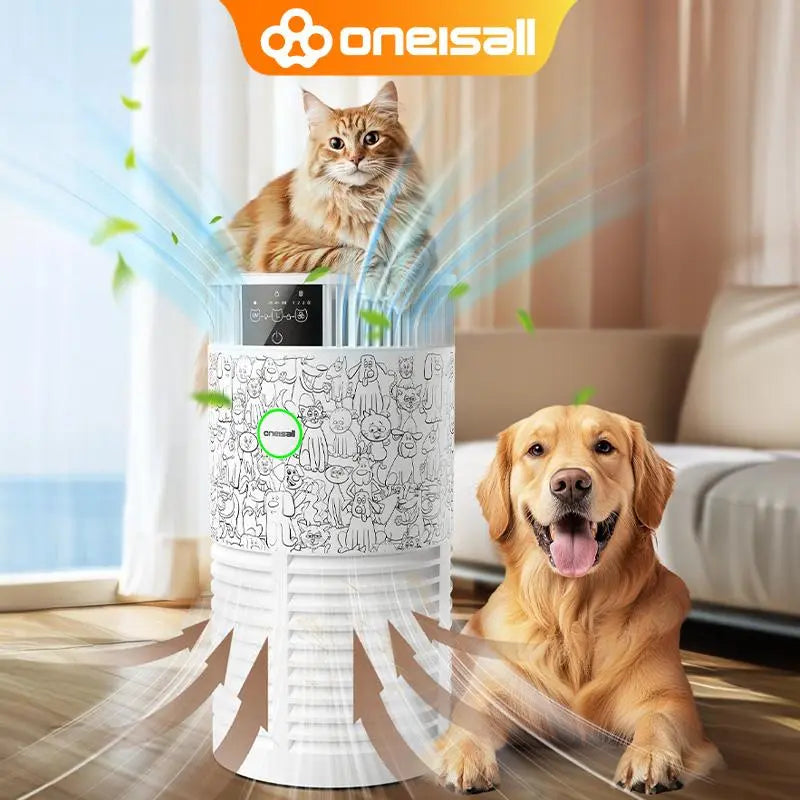 Oneisall Air Purifier for Homes with Pets, 3-in-1 Washable HEPA Filter, Dual-Sided Design with 200g Activated Carbon, Pet-Friendly Features for Allergen Relief and Odor Elimination