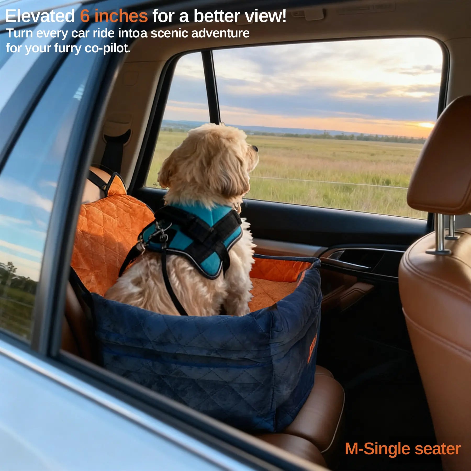 Zvrpet Fully Detachable and Washable Memory Foam Dog Car Seat with Adjustable Straps and Anti-Slip Bottom for SUV Back Seat Pet Bed