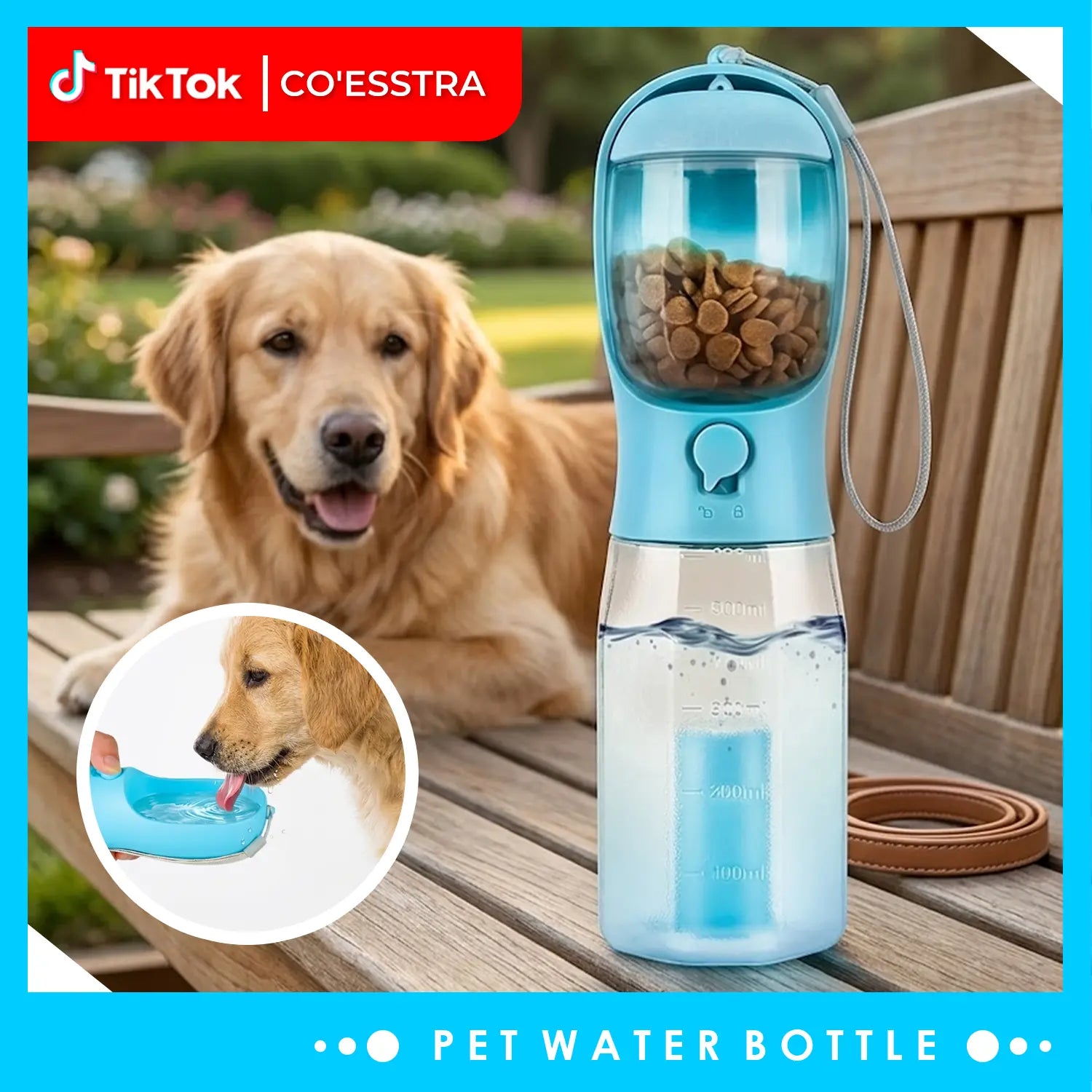 3-in-1 Portable Pet Water Bottle - 20oz Leak-Proof Container with Integrated Poop Bag Dispenser, Perfect for Travel, Hiking, and Outdoor Activities