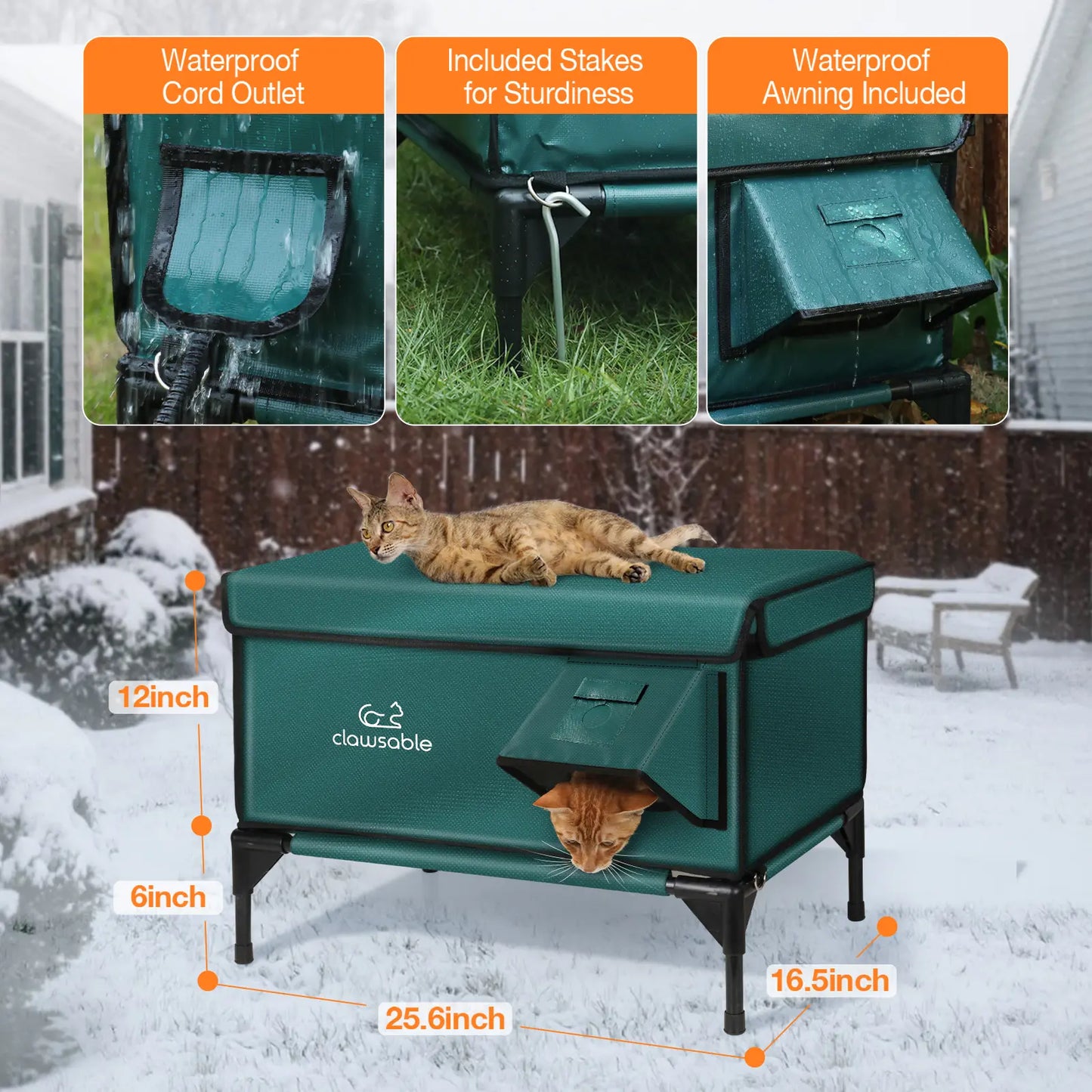Clawsable Indestructible Heated Outdoor Cat House - 100% Waterproof, Fully Insulated Shelter with Safe Escape Door for Feral Cats and Kittens in Winter