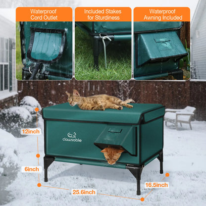 Clawsable Indestructible Heated Outdoor Cat House - 100% Waterproof, Fully Insulated Shelter with Safe Escape Door for Feral Cats and Kittens in Winter