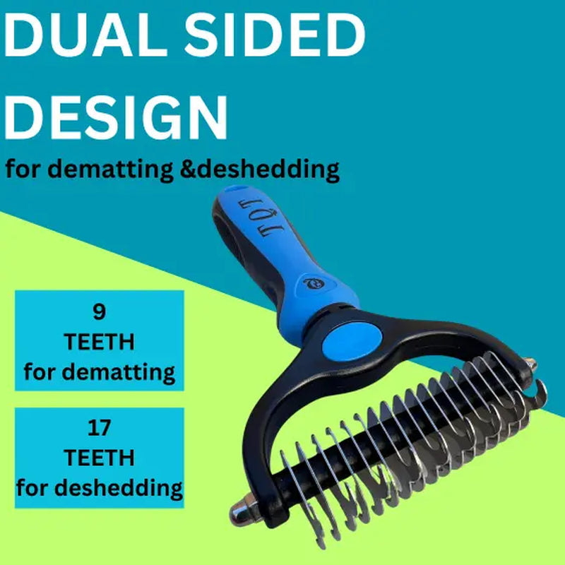TQT Professional Pet Grooming Brush - Dual-Sided Shedding and Dematting Undercoat Rake for Dogs and Cats, Reducing Shedding and Hair Dispersal