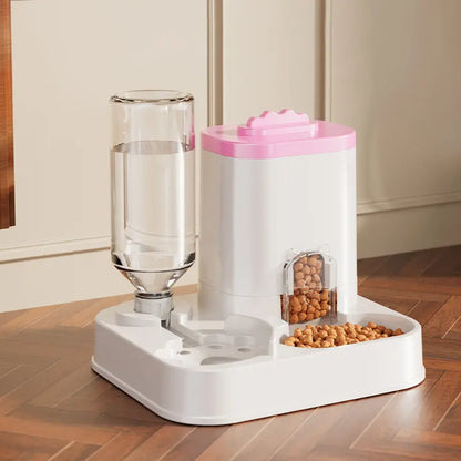 Cat Water Dispenser with Integrated Food Basin - Battery-Free, Modern White Design for Easy Cleaning and Hydration, Ideal for Small Dogs, Durable and Sturdy Pet Hydration Solution