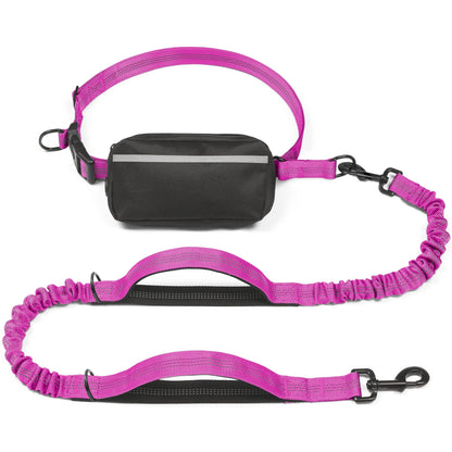 Iyoshop Hands-Free Dog Leash with Zipper Pouch, Dual Padded Handles, and Durable Bungee for Walking, Jogging, and Running