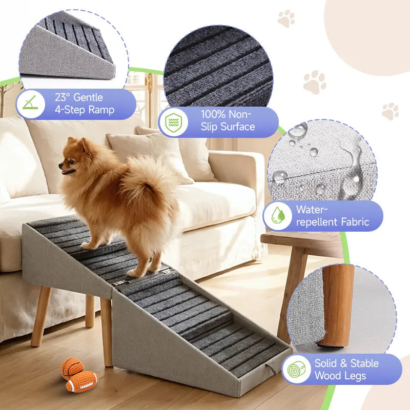 17-Inch Wooden Dog Stairs Ramp for Couch | Ziluce Convertible Ottoman Ramp for Sofa or Short Bed | Ideal for Senior, Small, and Medium Dogs, Including Dachshunds | 2-In-1 Home Step Stool with Wooden Base