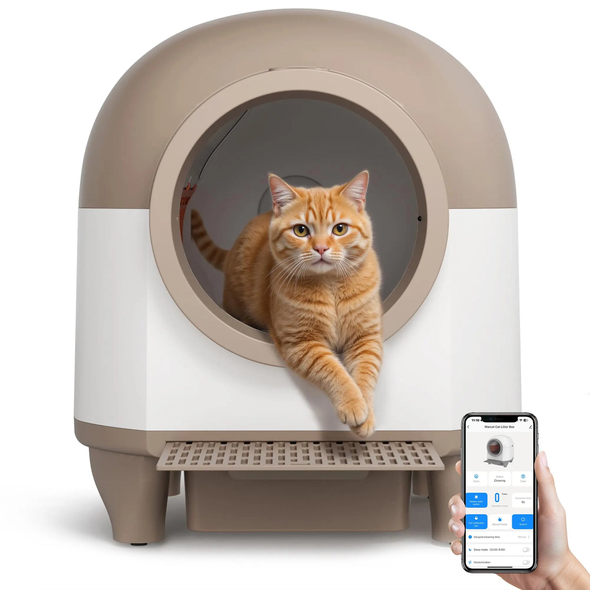 Warcat Smart Low-Noise Self-Cleaning Cat Litter Box 90L with App Control, Smart Sensors, and Safety Features for Easy Maintenance and Setup