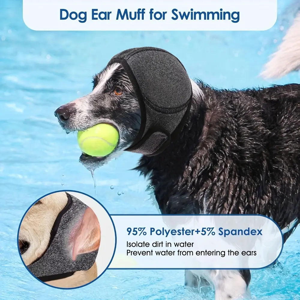Dog Ear Protection Earmuffs and Bandana Set for Noise Reduction and Hearing Safety - Adjustable, Breathable Soft Material, Perfect for Swimming and Beach Activities