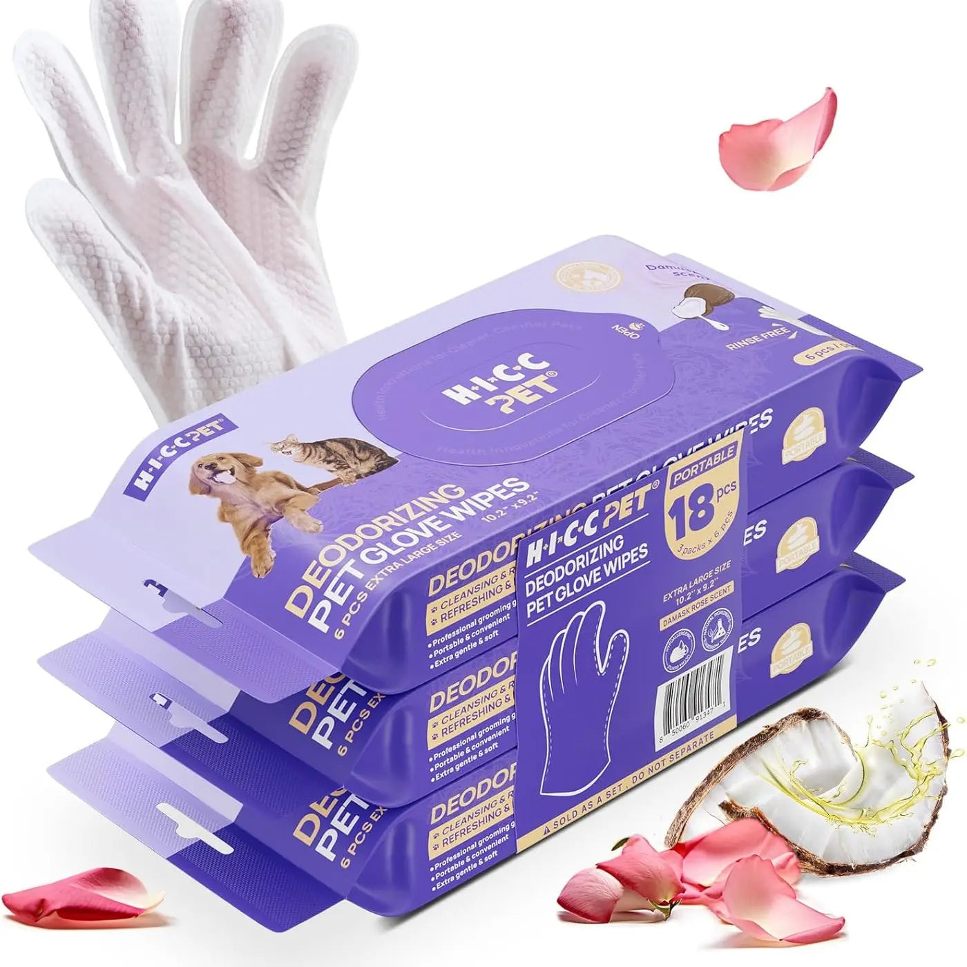 HICC PET Hypoallergenic Disposable Dog Grooming Wipes (20 Count) - Natural No-Rinse Formula with Fermented Oils for Hair Removal, Deodorizing, Skin Moisture, and Paw Care for Outdoor Use
