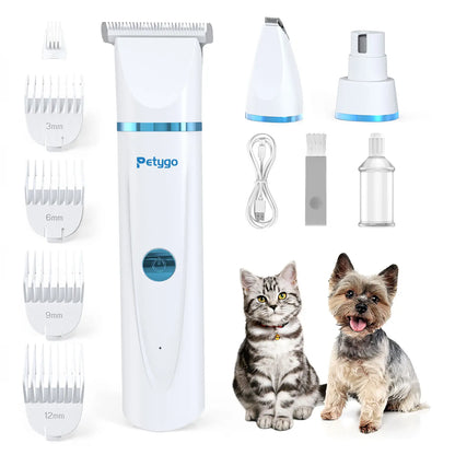 Petygo Professional 4-In-1 Dog Grooming Kit with Nail Grinder and Paw Trimmer - Low-Noise, Rechargeable, Cordless Electric Clippers for Dogs, Cats, and Small Pets - Ideal Gift for Holidays and Special Occasions