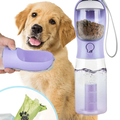 3-in-1 Portable Pet Water Bottle - 20oz Leak-Proof Container with Integrated Poop Bag Dispenser, Perfect for Travel, Hiking, and Outdoor Activities
