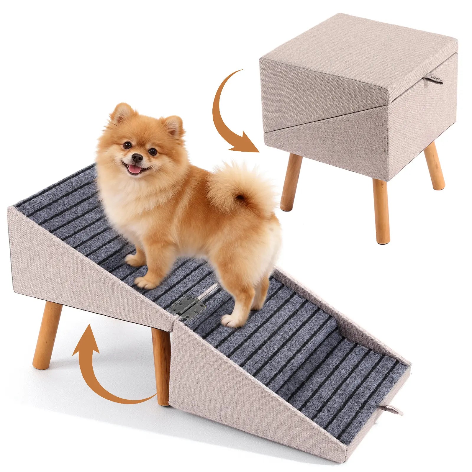 17-Inch Wooden Dog Stairs Ramp for Couch | Ziluce Convertible Ottoman Ramp for Sofa or Short Bed | Ideal for Senior, Small, and Medium Dogs, Including Dachshunds | 2-In-1 Home Step Stool with Wooden Base