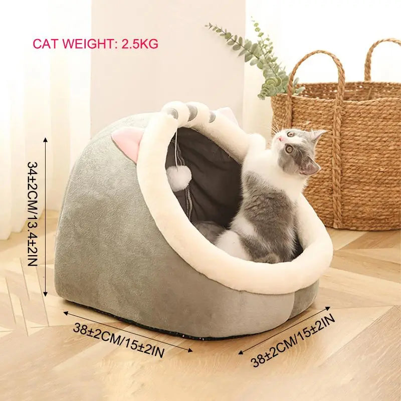 Thermal Cartoon Animal Ear Design Pet Bed - Soft and Cozy Fleece Cat Cave for Indoor Use, Comfortable Cat Furniture and Gift Ideas