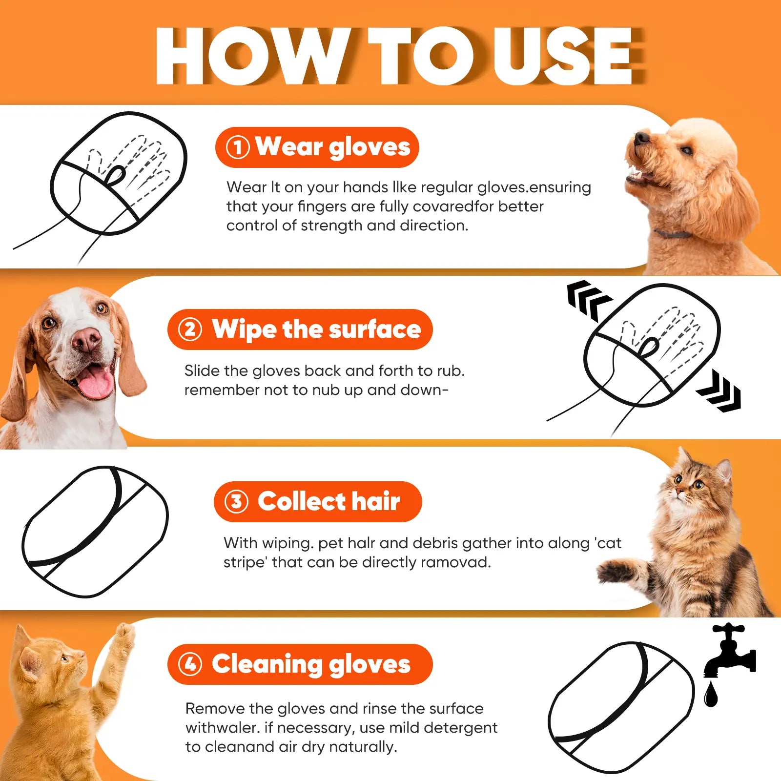 Premium Electrostatic Pet Hair Removal Gloves for Cats and Dogs - Reusable Mitt for Effective Hair Removal on Furniture, Carpets, and Car Seats