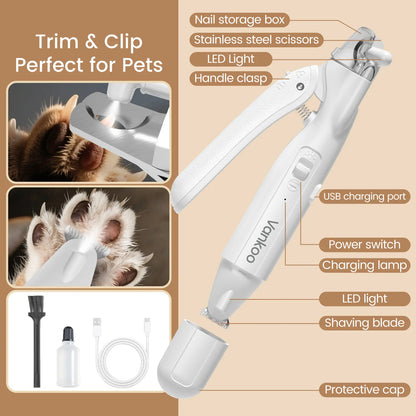 Vankoo 2-in-1 Rechargeable Dog Nail Clipper and Paw Hair Trimmer Kit with LED Light – Waterproof and Low Noise Grooming Solution for Small Dogs and Cats – Ideal Christmas Gift