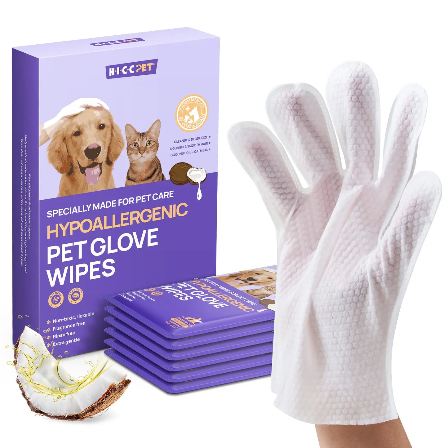 HICC PET Hypoallergenic Disposable Dog Grooming Wipes (20 Count) - Natural No-Rinse Formula with Fermented Oils for Hair Removal, Deodorizing, Skin Moisture, and Paw Care for Outdoor Use
