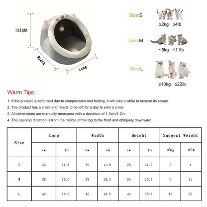 Thermal Cartoon Animal Ear Design Pet Bed - Soft and Cozy Fleece Cat Cave for Indoor Use, Comfortable Cat Furniture and Gift Ideas