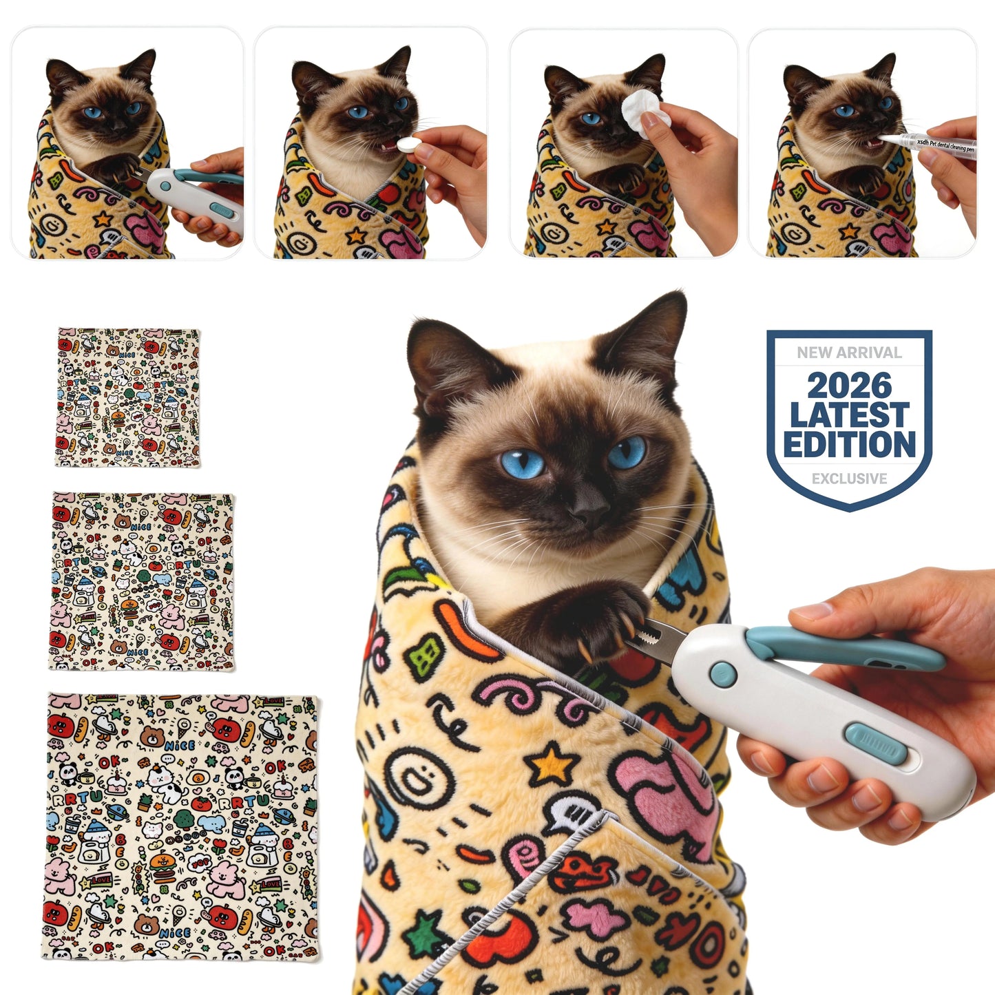 Supetspaw Reusable Cat Grooming Wrap – Washable Self-Adhesive Anti-Scratch Restraint for Stress-Free Nail Clipping, Face Cleaning, Medication, and Multifunctional Care | Ideal for Makeup or Camera Travel Storage