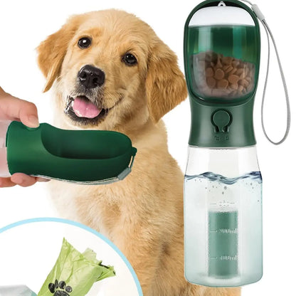3-in-1 Portable Pet Water Bottle - 20oz Leak-Proof Container with Integrated Poop Bag Dispenser, Perfect for Travel, Hiking, and Outdoor Activities