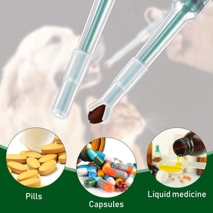Pet Pill Plunger Dispenser Set for Small Cats and Dogs - Soft Tip Tablet Syringe Pusher in Green, Red, and Blue