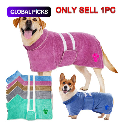 Quick-Drying Embroidered Terry Dog Bathrobe with Adjustable Belly Band - Super-Absorbent and Soft Fabric