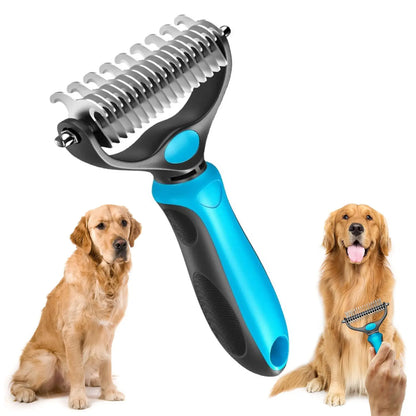 Professional Pet Grooming Brush - Double-Sided Shedding and Dematting Undercoat Rake Comb for Dogs and Cats, Eliminates Shedding and Loose Hair