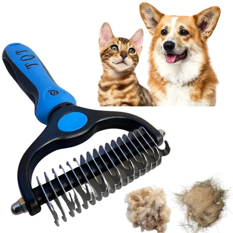 TQT Professional Pet Grooming Brush - Dual-Sided Shedding and Dematting Undercoat Rake for Dogs and Cats, Reducing Shedding and Hair Dispersal