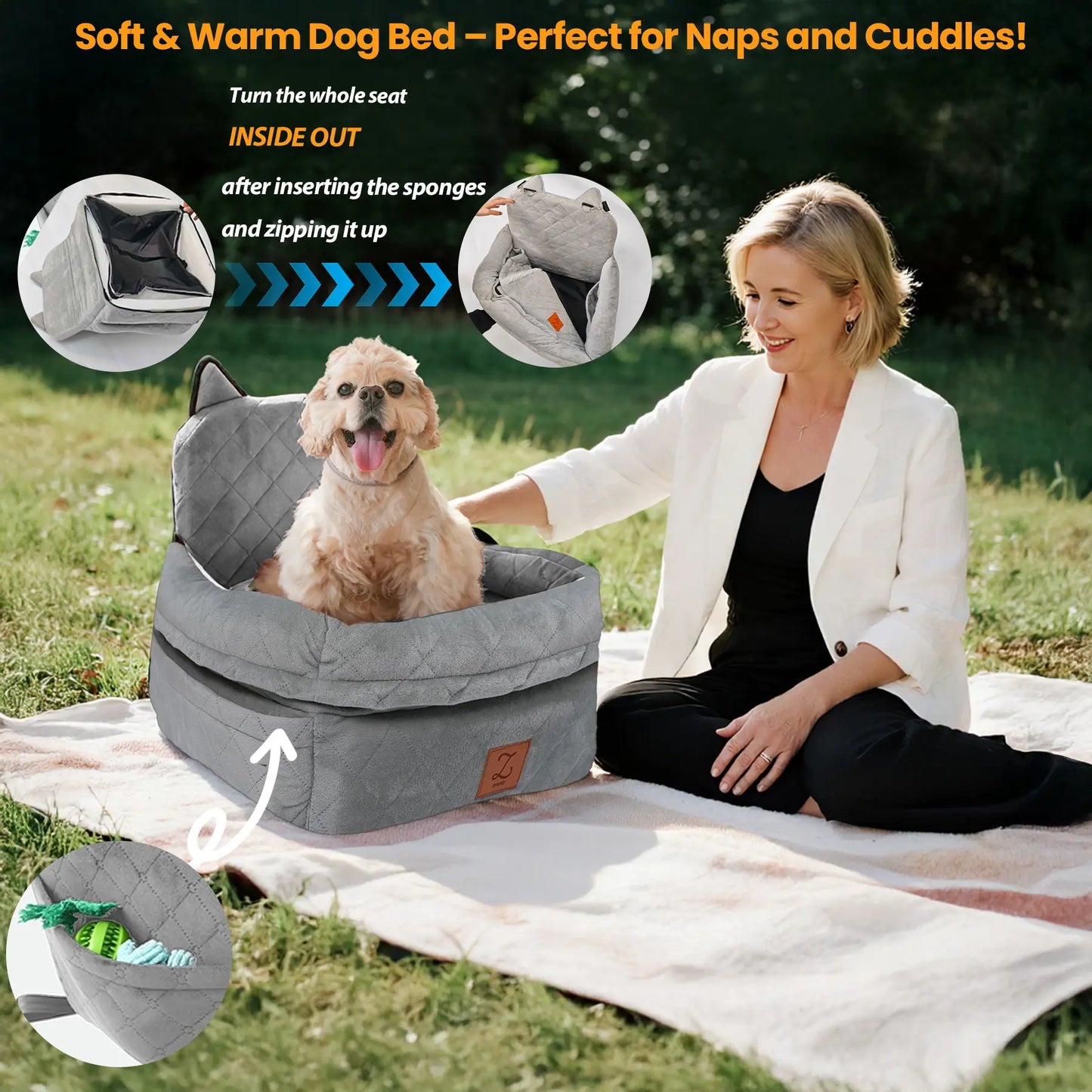 Zvrpet Fully Detachable and Washable Memory Foam Dog Car Seat with Adjustable Straps and Anti-Slip Bottom for SUV Back Seat Pet Bed