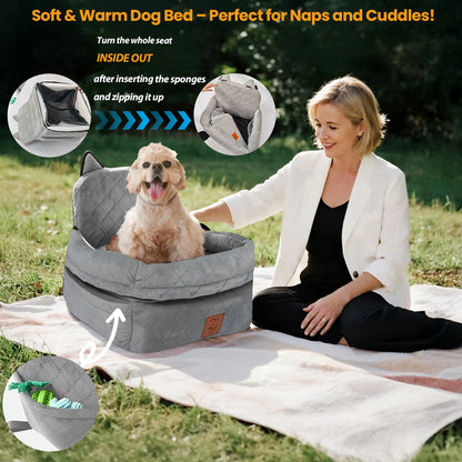Zvrpet Fully Detachable and Washable Memory Foam Dog Car Seat with Adjustable Straps and Anti-Slip Bottom for SUV Back Seat Pet Bed